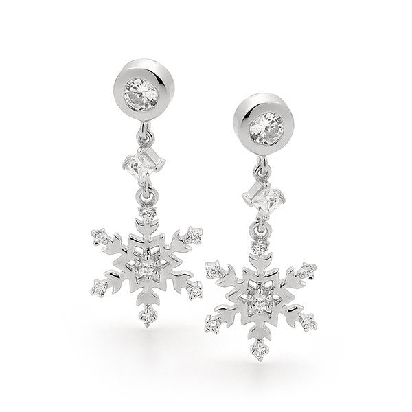 Snowflake Earrings with Cubic Zirconia Bezel Studs