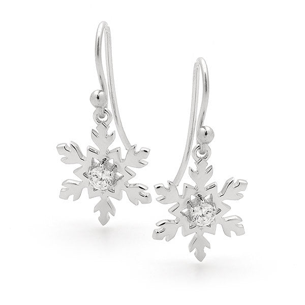 Snowflake Earrings in Sterling Silver with Shepherd Hooks