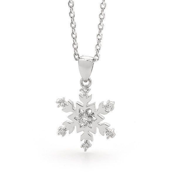 Silver Snowflake Necklace with Cubic Zirconias