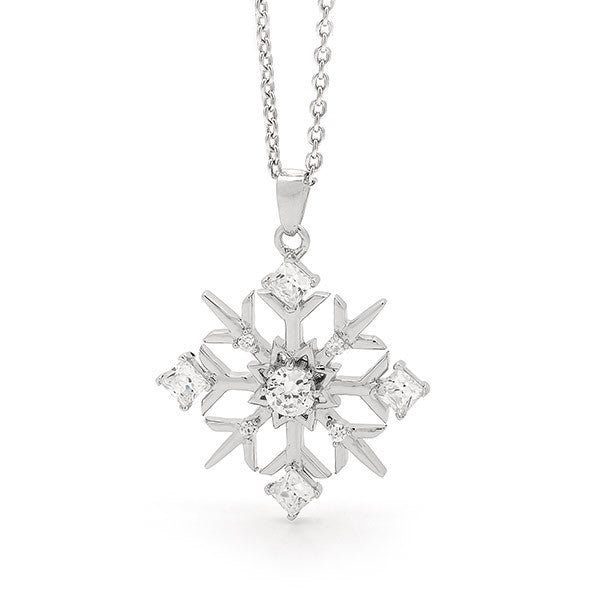 Large Silver Snowflake Necklace