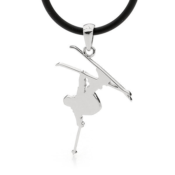 Sterling Silver Slopestyle Skier Pendant Necklace - Male