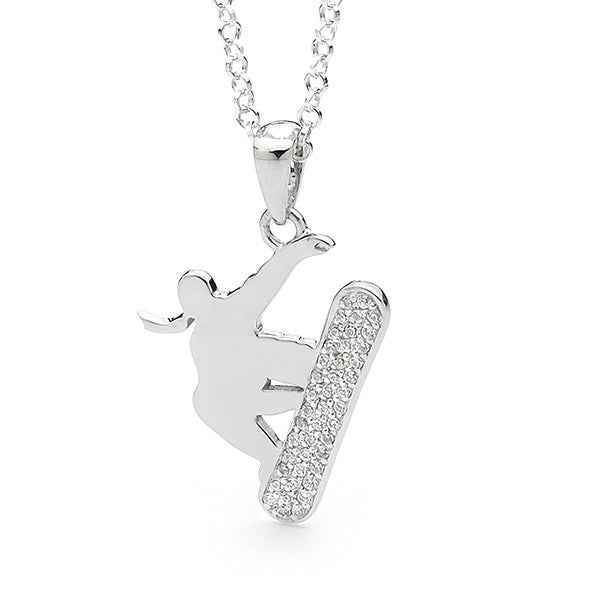 Sterling Silver Freestyle Snowboard Pendant - Female