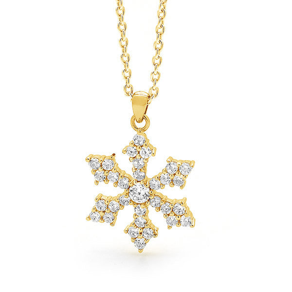 Shimmering Diamond Snowflake Necklace in 9ct Yellow Gold