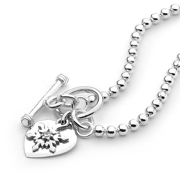 Snowflake Necklace with a Silver Heart Charm