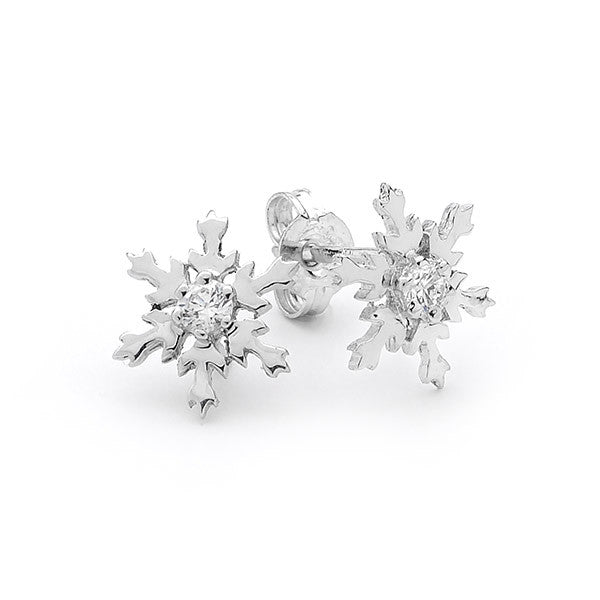 Sterling Silver Snowflake Studs with Cubic Zirconias