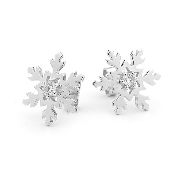 Snowflake Stud Earrings with Cubic Zirconias