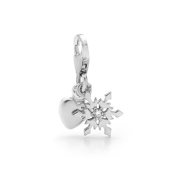 Snowflake and Heart Charm in Sterling Silver