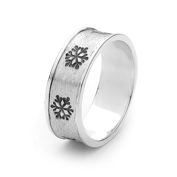 Men's Snowflake Ring with Black  Enamel