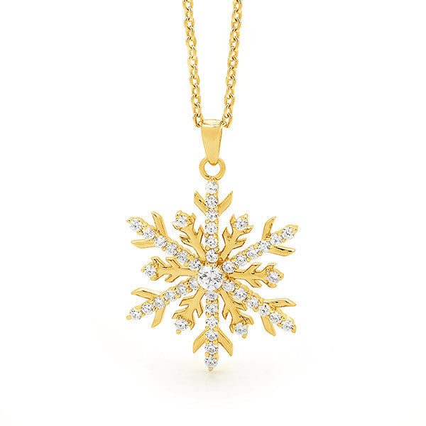 18ct Yellow Gold Diamond Snowflake Necklace