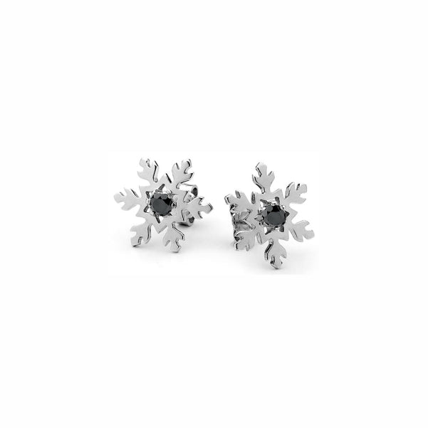 Sterling Silver Snowflake Earring Studs with Black Diamonds