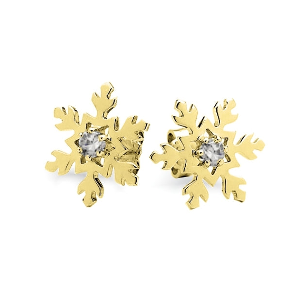 9ct Yellow Gold Snowflake Studs with Diamonds