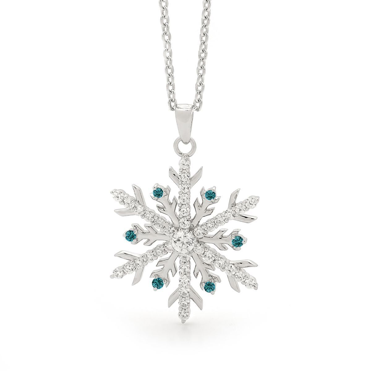 Large Snowflake Pendant set with Blue Diamonds