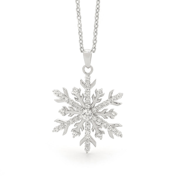 Diamond Snowflake Necklace in 9ct White Gold