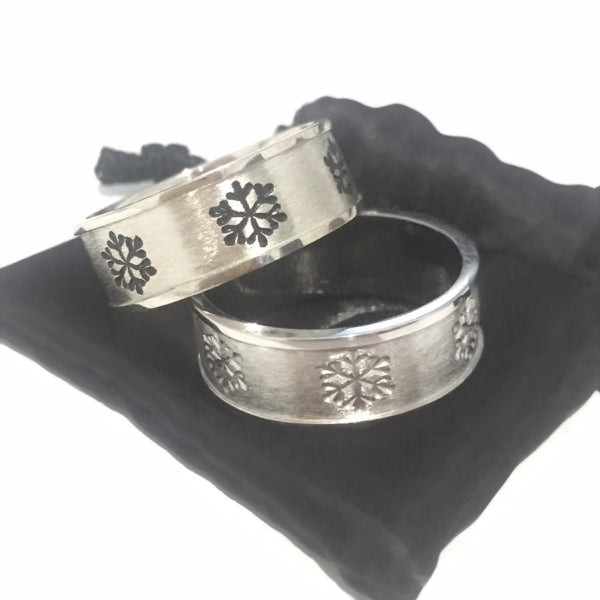 Men's Snowflake Ring with Black  Enamel