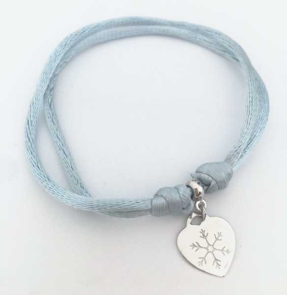 Blue Satin Snowflake Bracelet with Heart Charm