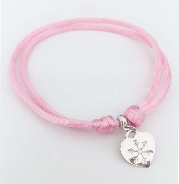 Pink Satin Snowflake Bracelet with Heart Charm